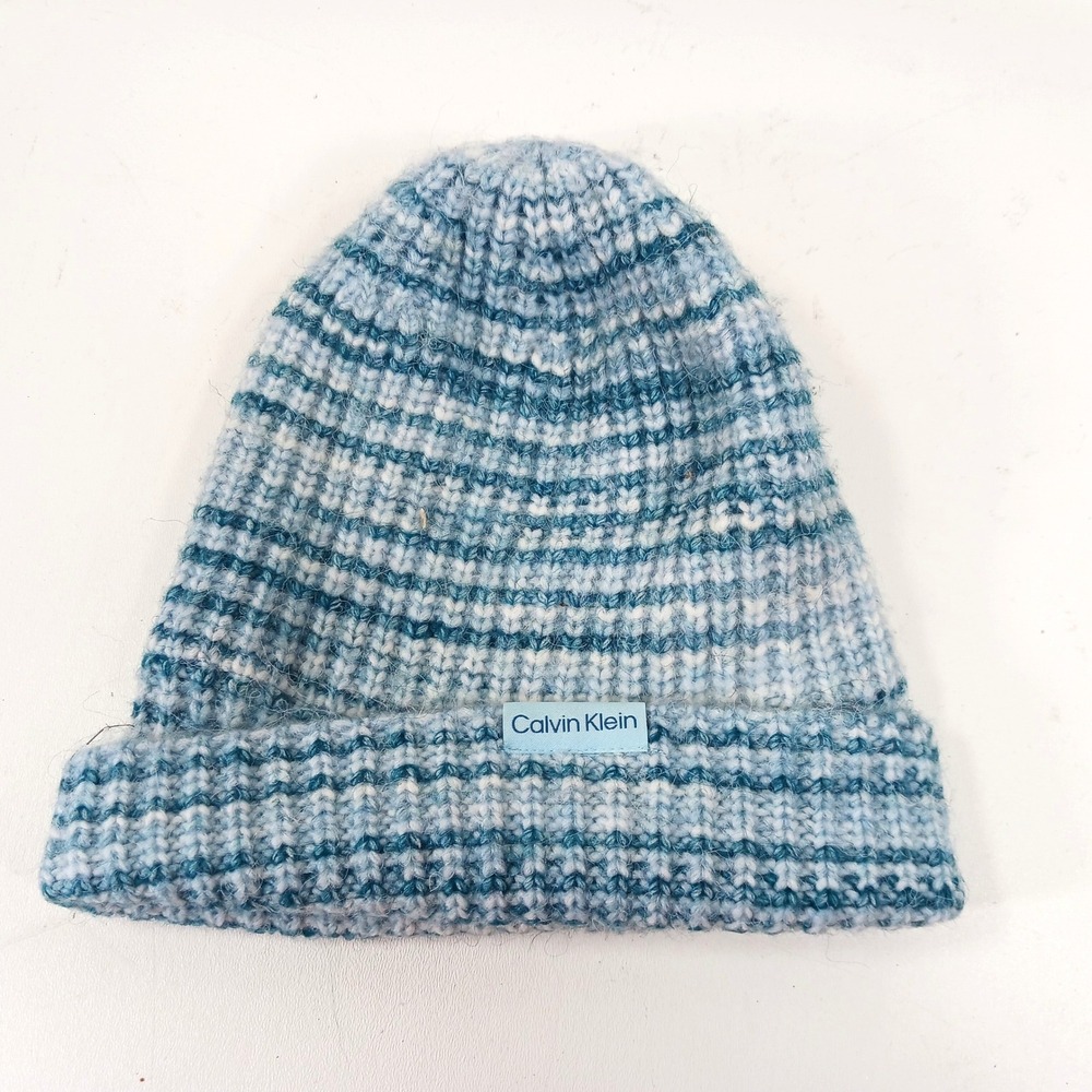 Calvin Klein Blue Space Dye Knit Beanie Fleece Lined Cuffed Winter Hat